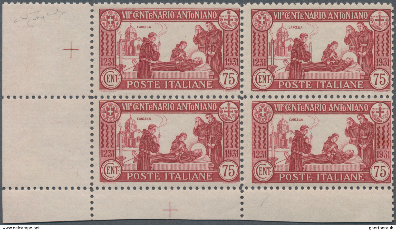 Italien: 1931. 75 C "S. Antonio", Better Perforation 12, Block Of Four From The Lower Left Corner Of - Gebraucht