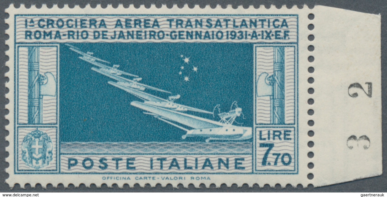 Italien: 1930, Squadron Flight Rom-Rio De Janeiro 7,70 L, Perfectly Centered Luxury Margin Copy. (Sa - Gebraucht