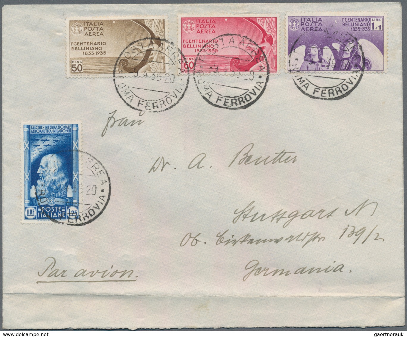 Italien: 1936, Two (folded) Airmail Covers From "ROMA 9.4.36" To Stuttgart/Germany, Bearing 1935 1.2 - Gebraucht