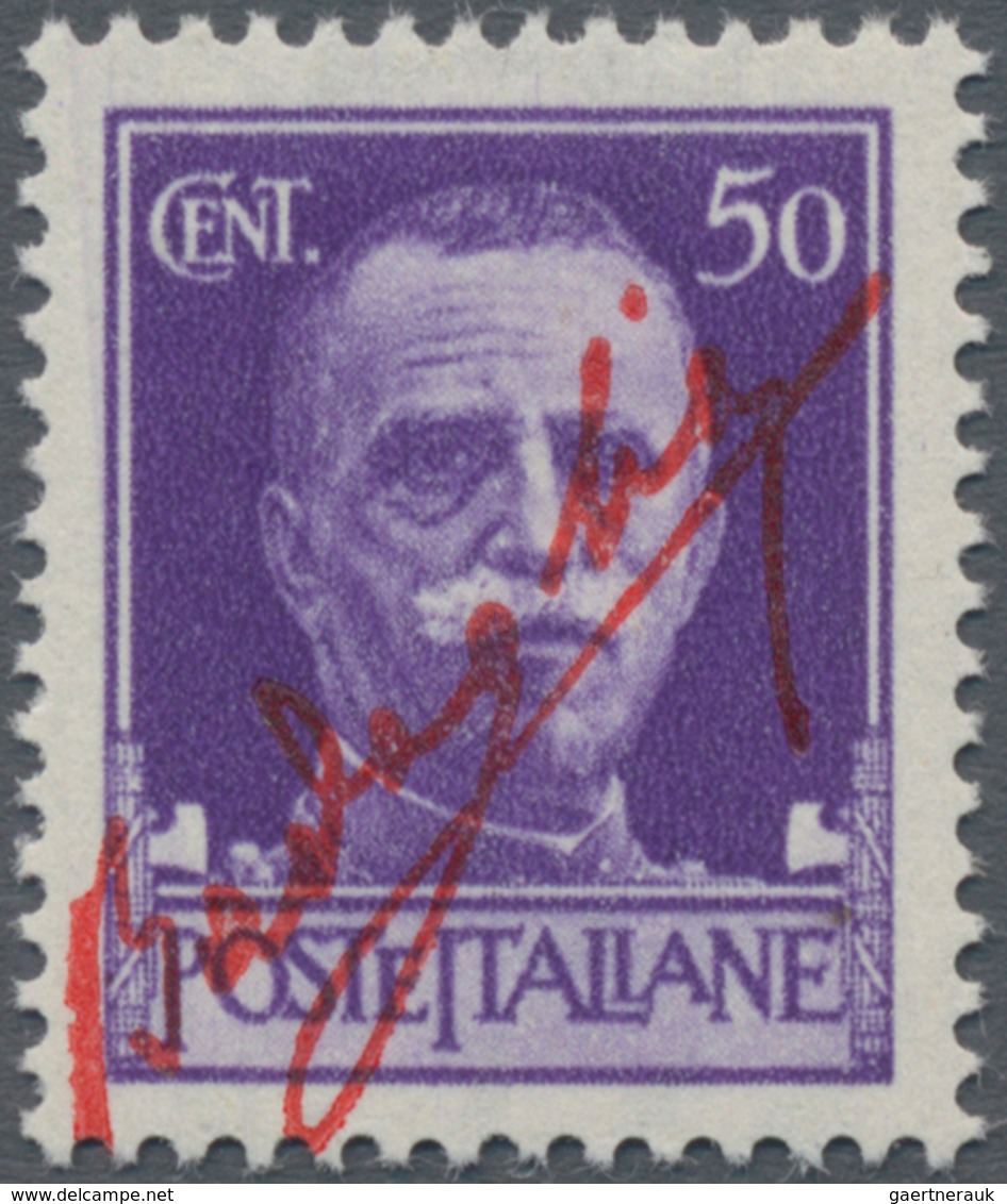 Italien: 1943, 50 Cent. Violet King Viktor Emanuel III. With Vermilion Red Overprint "firma Di Badog - Gebraucht