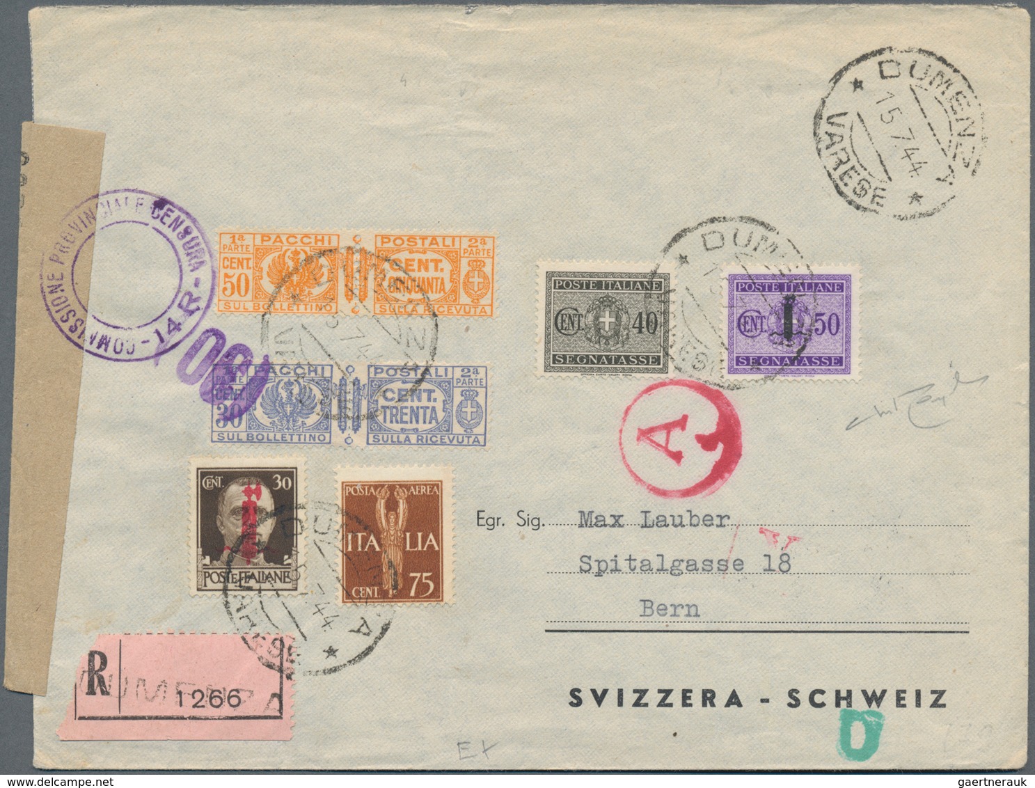 Italien: 1944: Two Registered Letter Addressed To Switzerland, With Geneva Resp. Berne Arrival Marks - Oblitérés