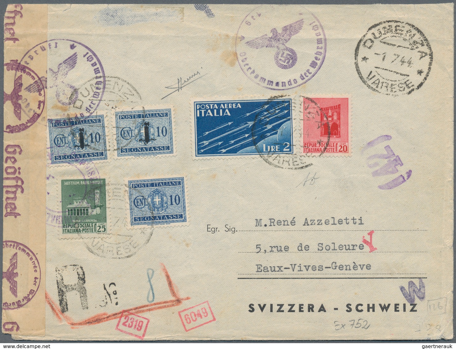 Italien: 1944: Two Registered Letter Addressed To Switzerland, With Geneva Resp. Berne Arrival Marks - Gebraucht