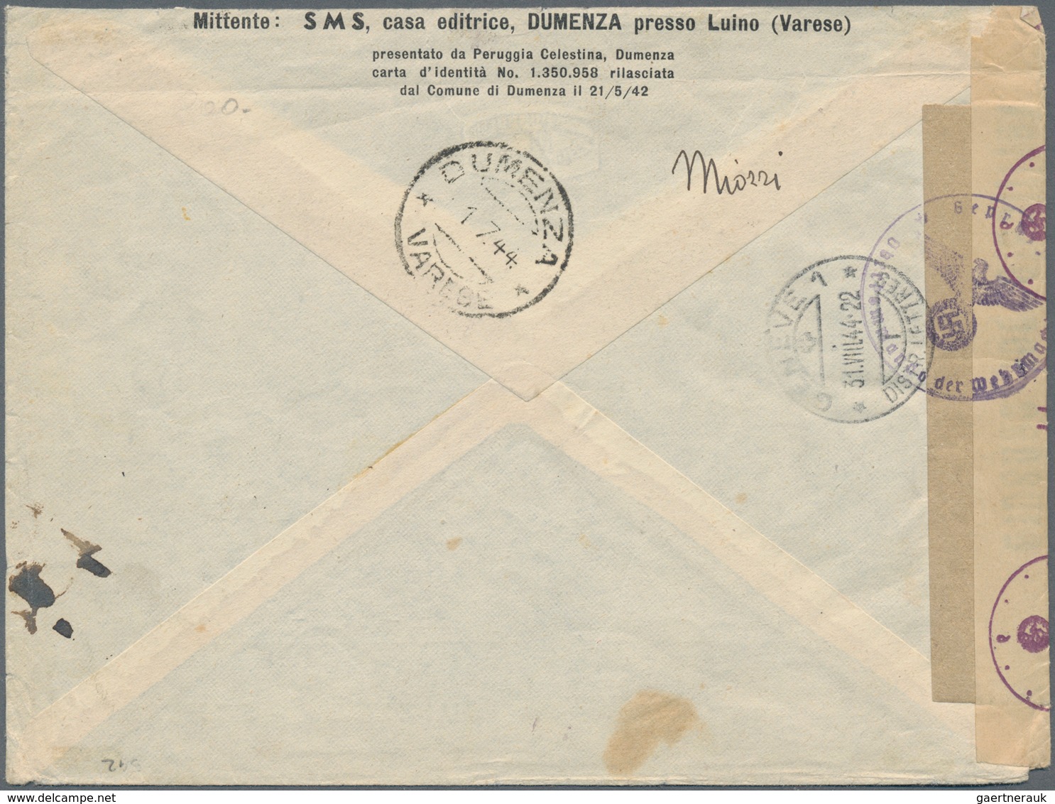 Italien: 1944: Two Registered Letter Addressed To Switzerland, With Geneva Resp. Berne Arrival Marks - Gebraucht