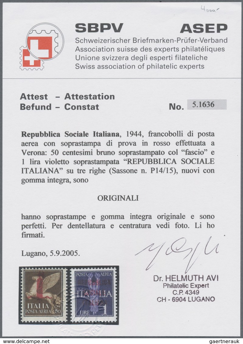 Italien: 1944. UNISSUED OVERPRINTS. Proofs Done In Verona. R.S.I. Overprint On Airmail Stamps, Here - Gebraucht
