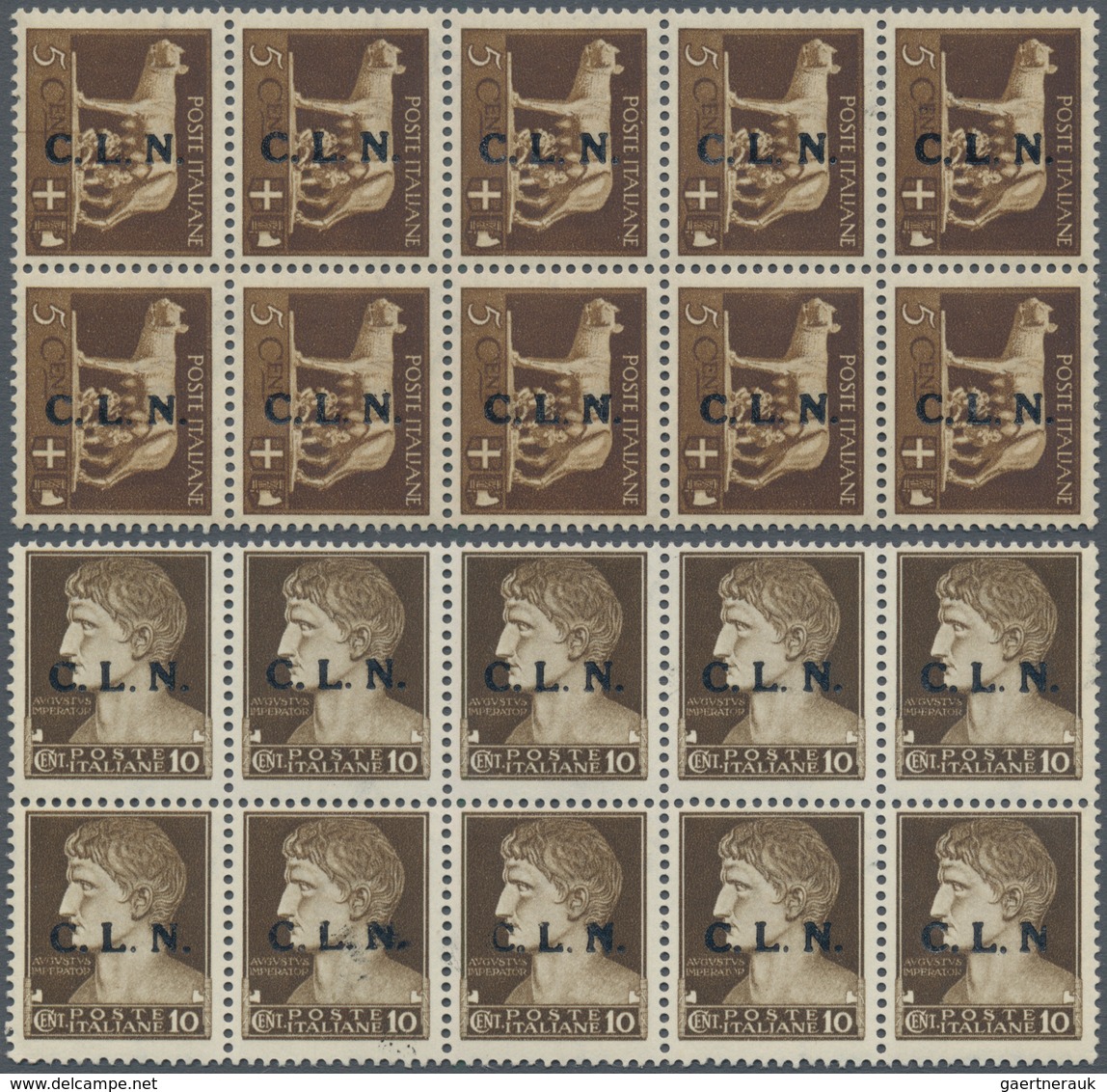 Italien: 1944, C.L.N. TORINO Local Issue, 5 C Brown, 10 C Grey-brown, 15 C Dark Green And 1 L Violet - Gebraucht