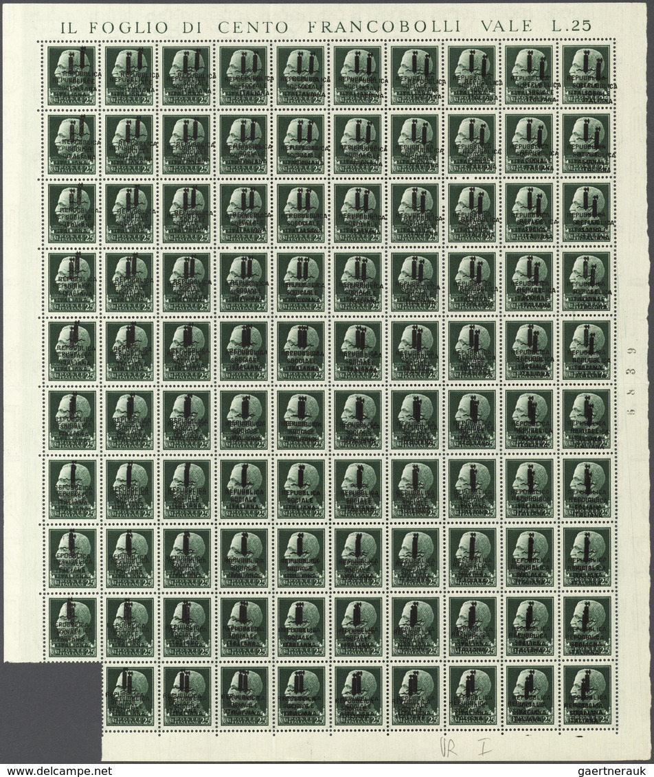 Italien: 1944, 25 C Green In Original Sheet Of 99 Stamps (field 91 Is Missing), Folded, Mint Never H - Oblitérés