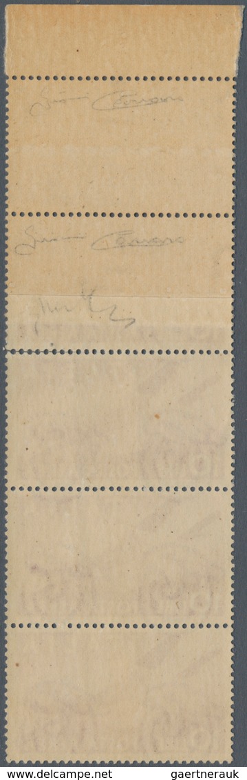 Italien: 1945, 10 L Rose-carmine In Vertical Stripe Of Five With Margin On Top, Two Stamps Printed O - Gebraucht
