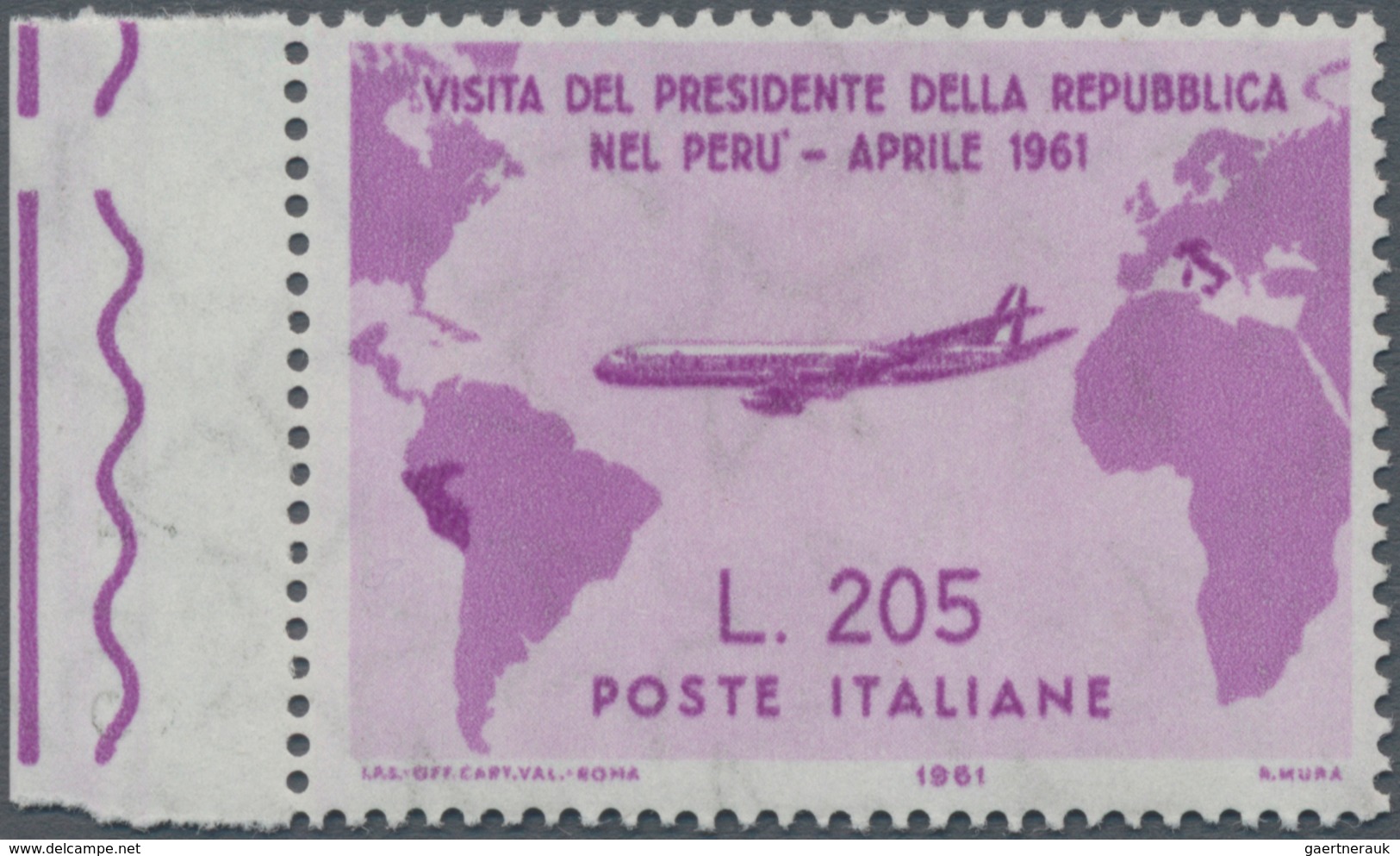 Italien: 1961, 205l. Violet "GRONCHI ROSA", Left Marginal Copy, Mint Never Hinged. Sass. 921, 1.900, - Gebraucht