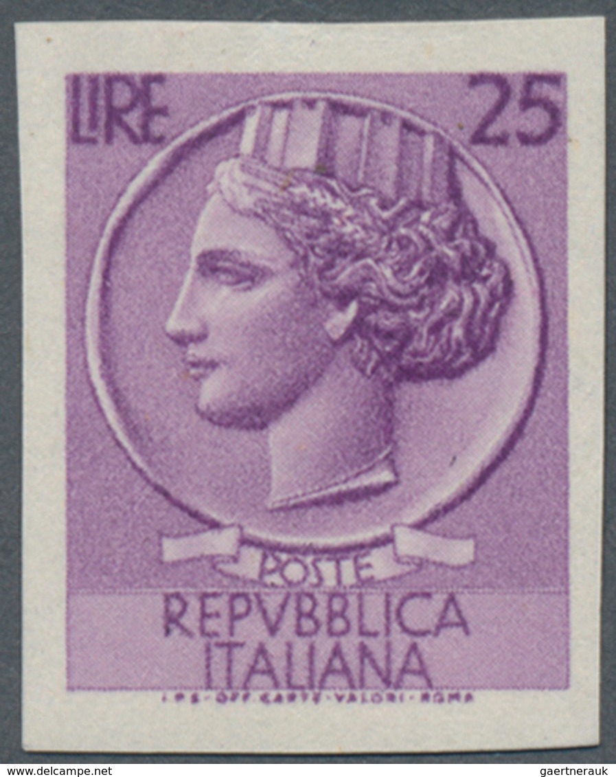 Italien: 1961 (ca.), 25 Lire Violet, Without Watermark (Sassone 769 A = 4000 € Per Stamp) And Not Pe - Gebraucht