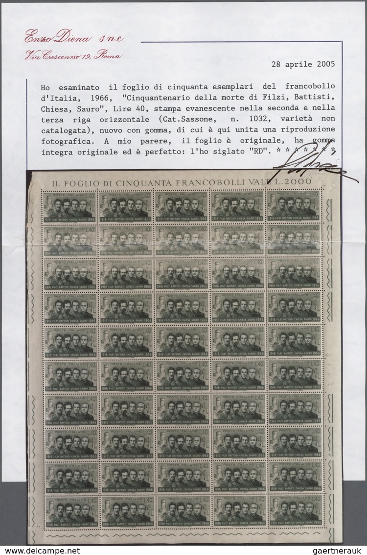 Italien: 1966, 40l. "National Heroes", Complete (folded) Sheet Of 50 Stamps (slight Imperfection In - Gebraucht