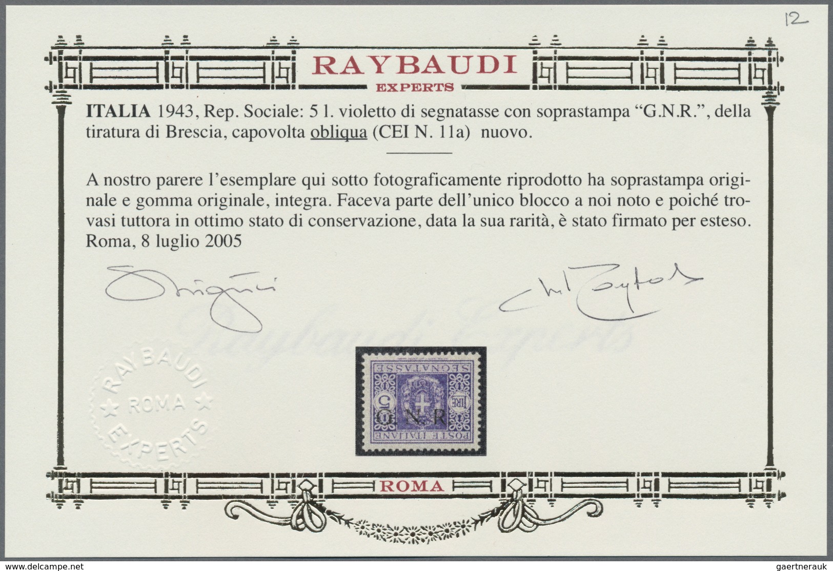 Italien - Militärpostmarken: Nationalgarde: 1943. 5 Lire Violet Postage Due, Overprinted In Brescia - Other & Unclassified