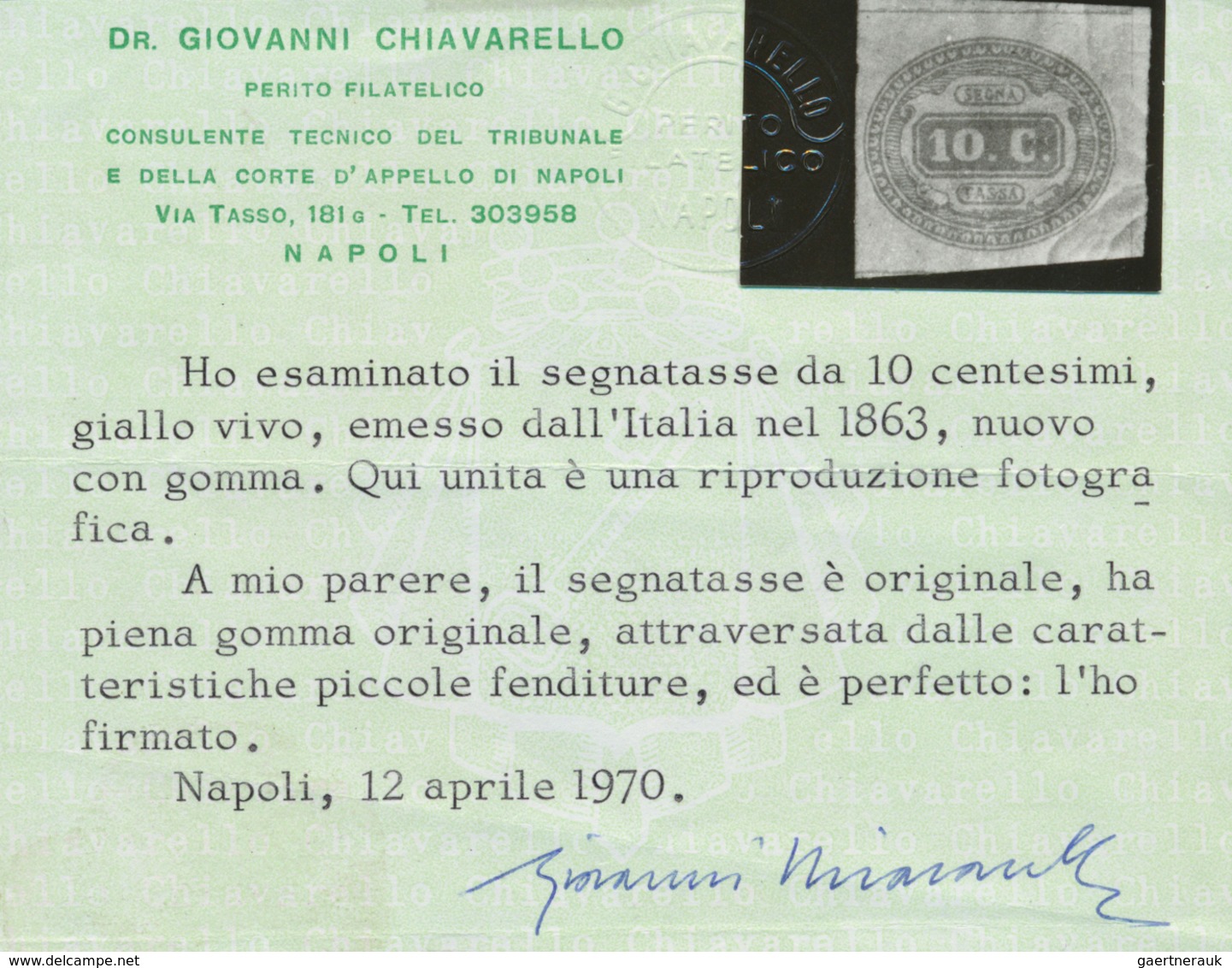 Italien - Portomarken: 1863, Ziffernzeichnung 10 C. Gelb Dreiseitig Voll- Bis Breitrandig Und Unten - Postage Due