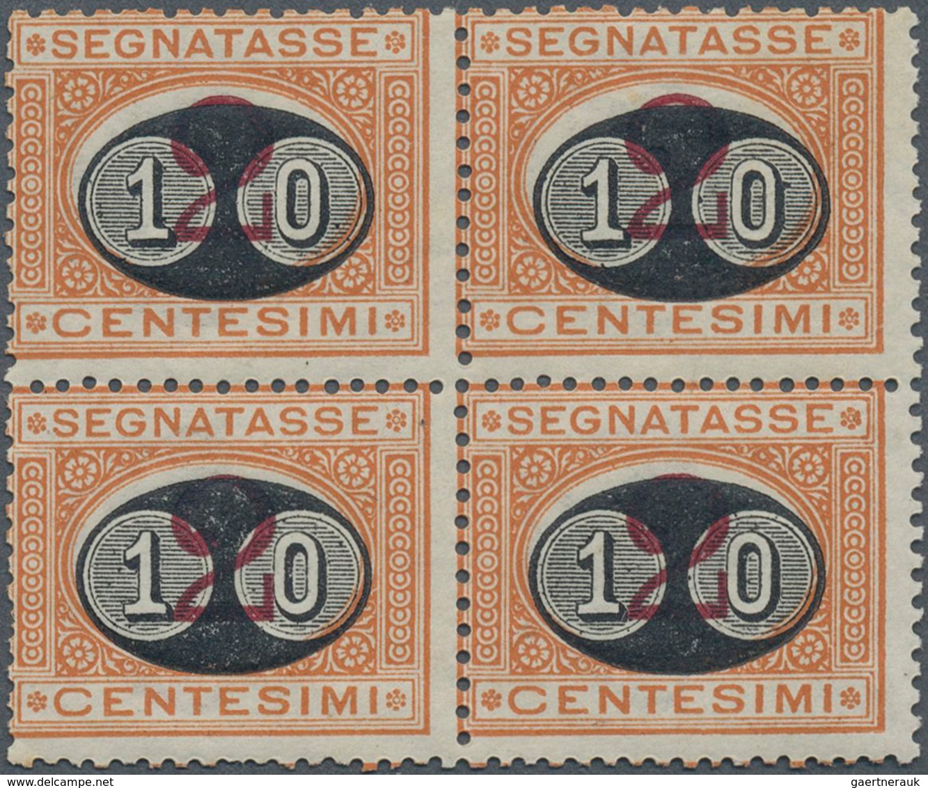 Italien - Portomarken: 1891, 10c. On 2c. Ocre/carmine, Block Of Four With Downwards Shifted Overprin - Postage Due