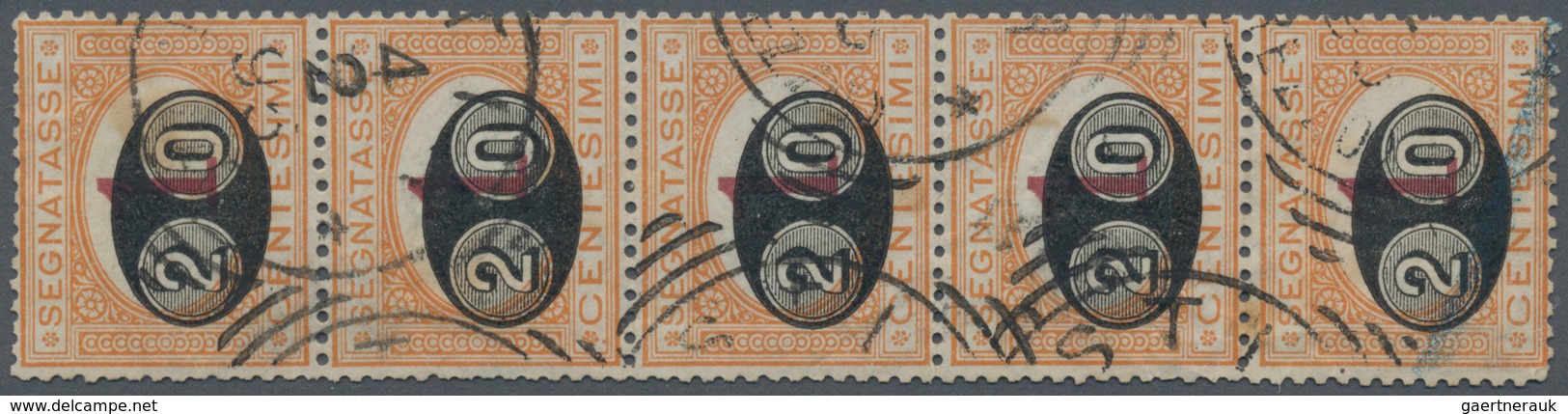 Italien - Portomarken: 1890, 20 Cent. On 1 Cent Orange/carmine Stripe Of Five Stamped, All Items In - Portomarken