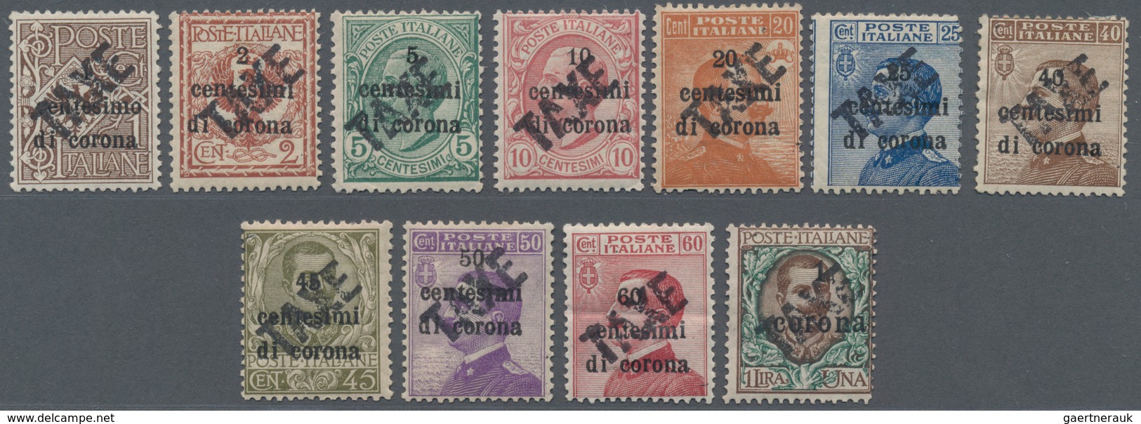 Italienische Besetzung 1918/23 - Trentino: 1919: Italian Definitives, Eleven Values, 1 C - 1 L , Ove - Trente