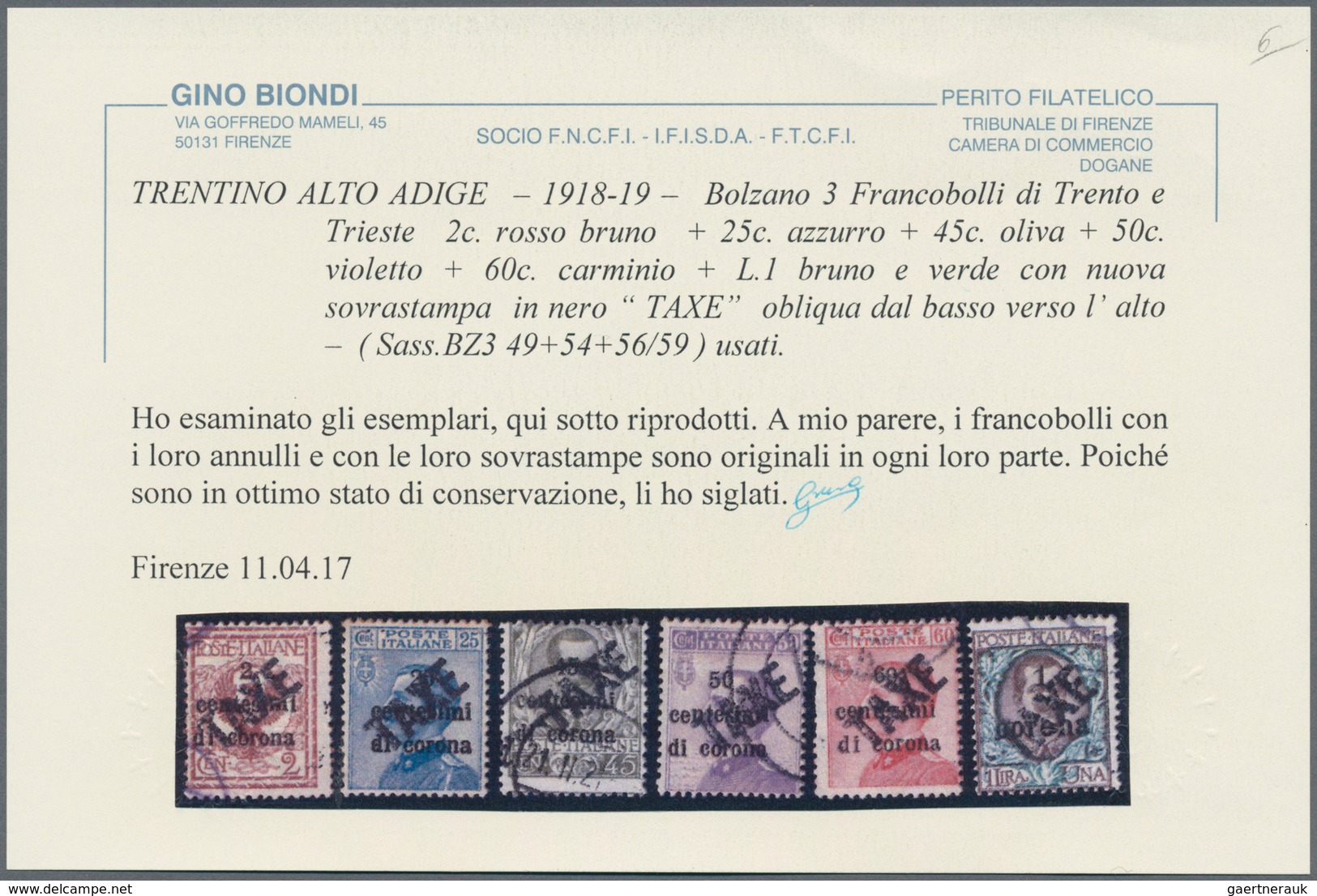 Italienische Besetzung 1918/23 - Trentino: 1919: Italian Definitives, Eleven Values, 1 C - 1 L , Ove - Trentino