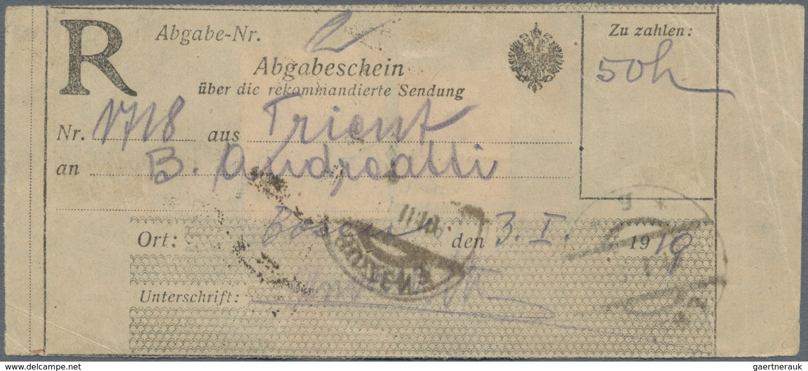 Italienische Besetzung 1918/23 - Trentino: POSTAGE DUES: 1919, "T 5" On 2c. Red-brown And "T 15" On - Trento