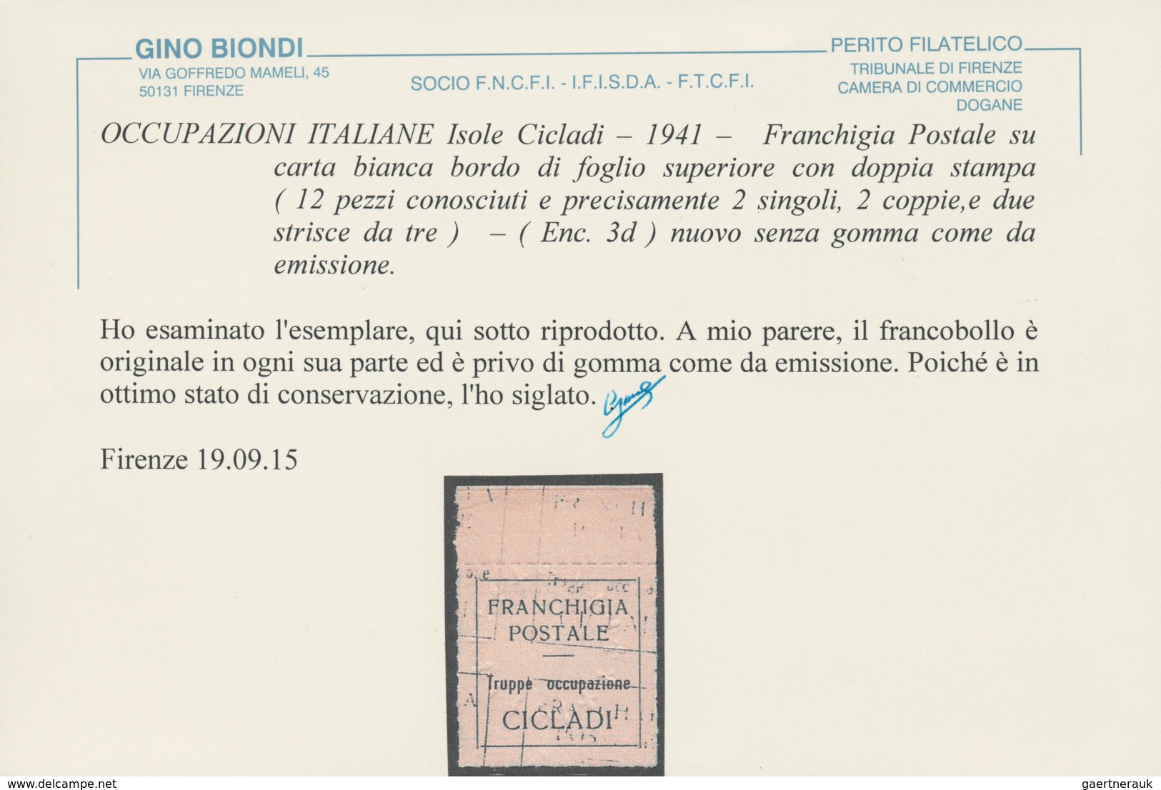 Italienische Besetzung 1941/43 - Griechenland: 1941. Free Postage Stamp For The Italian Troops On Th - Cefalonia & Itaca