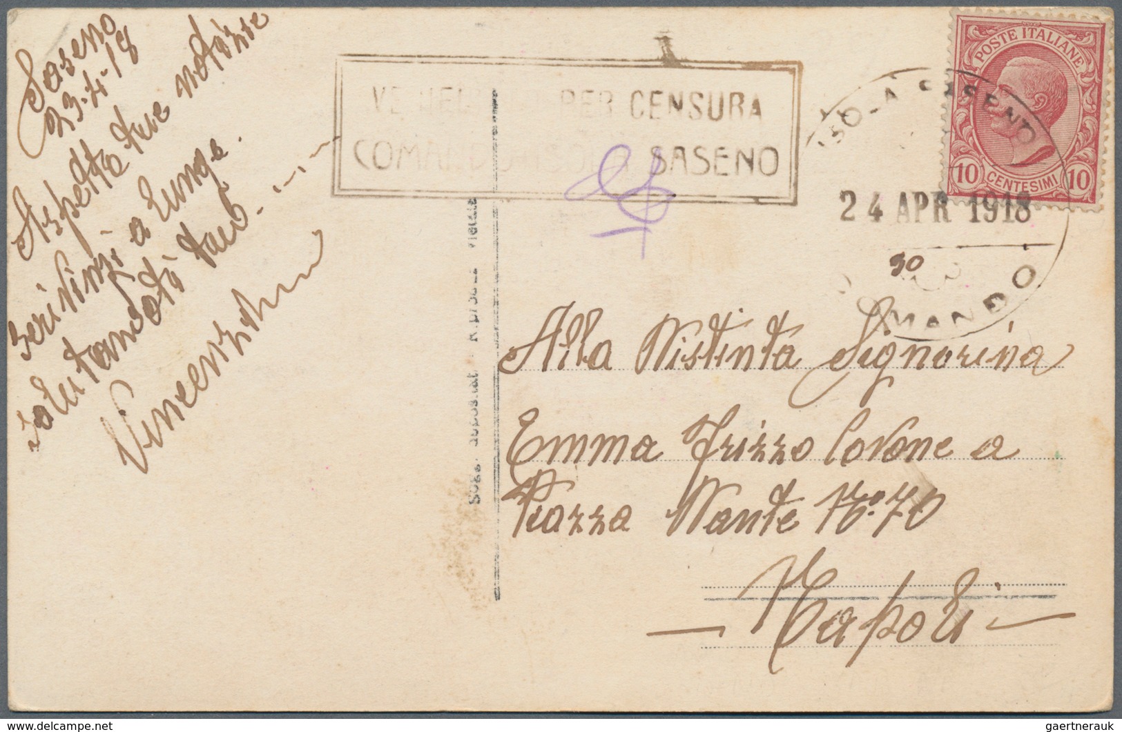 Italienische Post In Albanien: 1918, SASENO: Italy, 10 C Rose, Tied By Cds ISOLA SASENO/COMANDO, 24. - Albanien