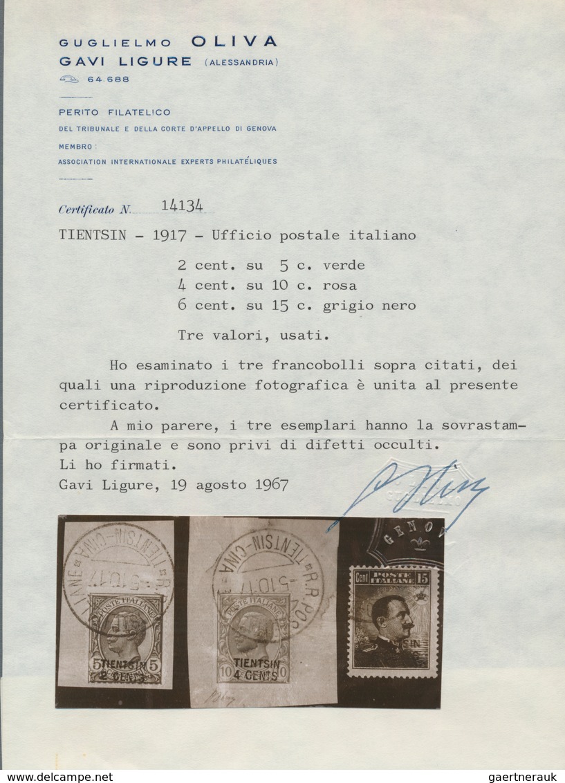Italienische Post In China: 1917, "TIENTSIN" Revaluation Handstamps, 2c. On 5c. Green, 4c. On 10c. R - Tientsin
