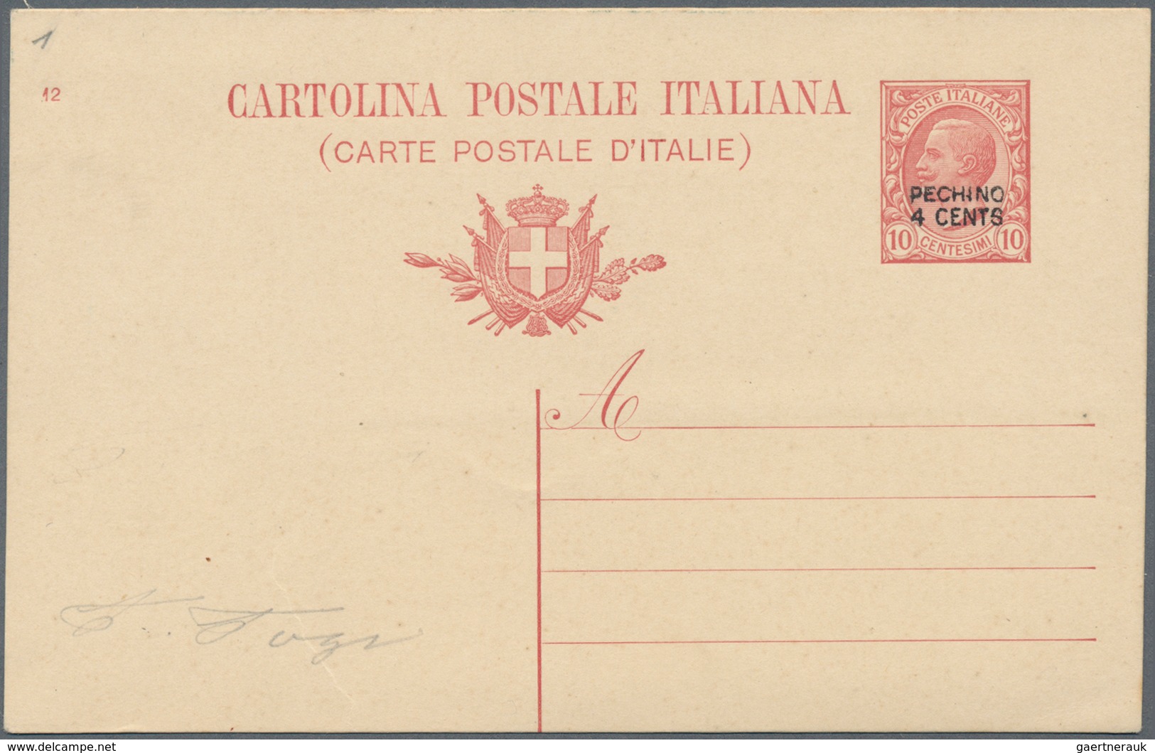 Italienische Post In China: 1917: Italian 10 C "Leoni" With Hand Ovrprint " PECHINO 4 CENTS", Fine M - Tientsin