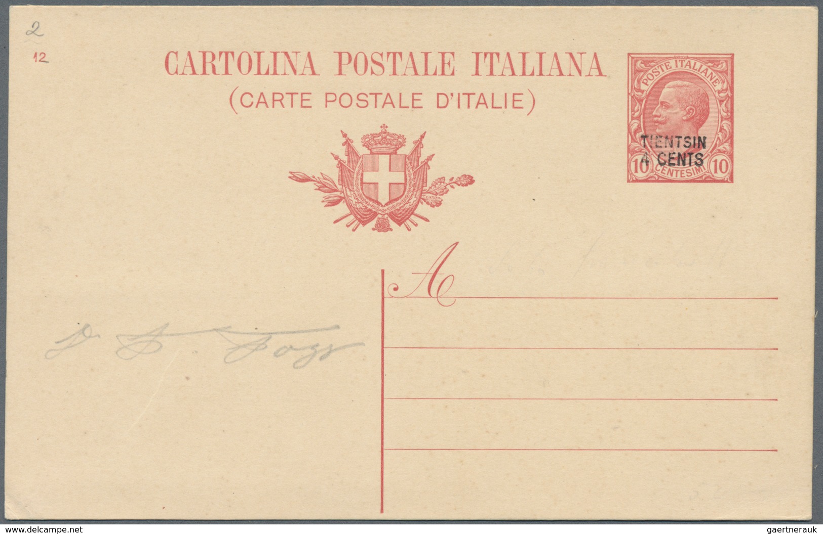 Italienische Post In China: 1917: Italian 10 C "Leoni" With Hand Ovrprint " TIENTSIN 4 CENTS", Fine - Tientsin