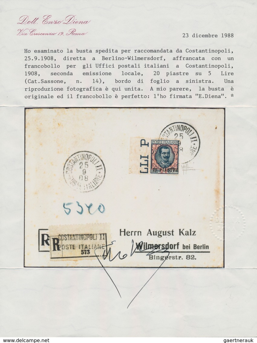 Italienische Post In Der Levante: 1908, Postage Stamp 20 PIA On 5 L On R Letter From Constantinople - Algemene Uitgaven