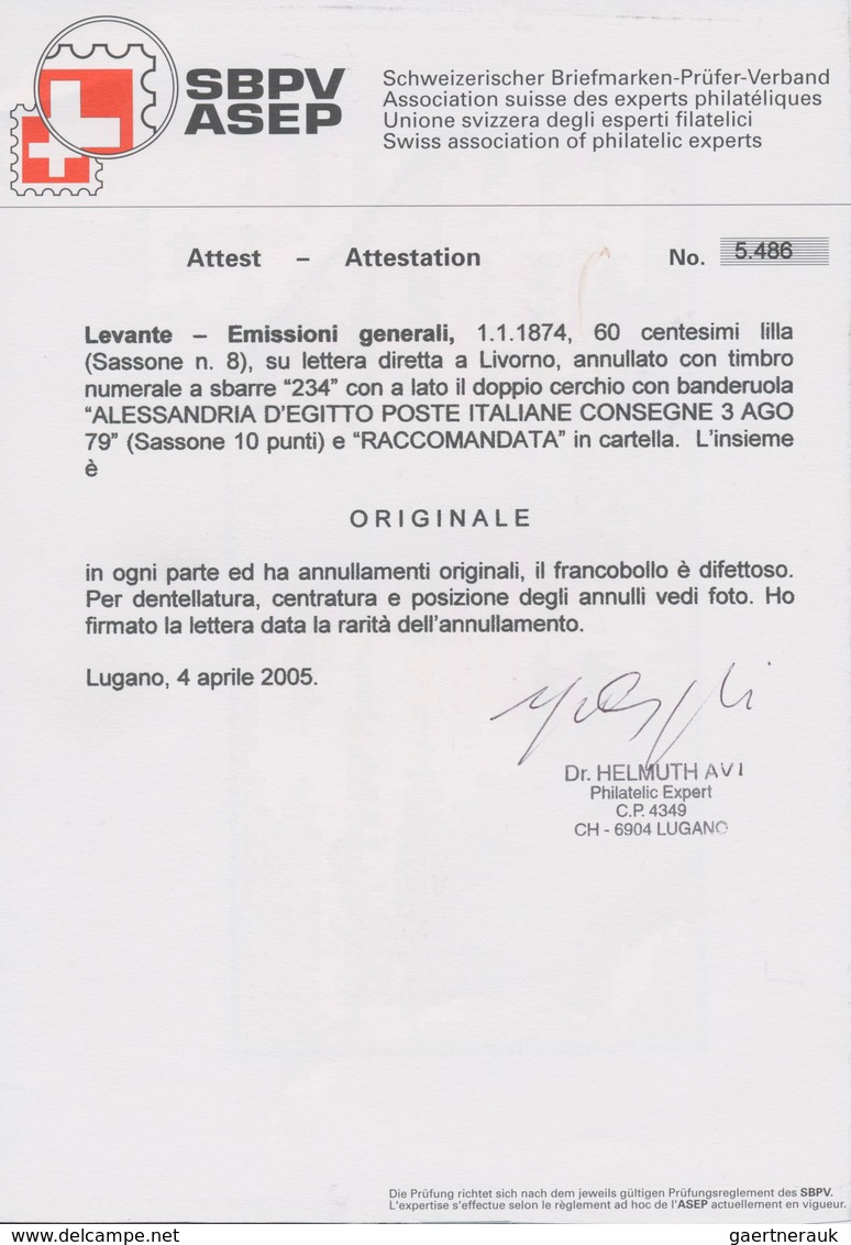 Italienische Post In Der Levante: 1874, 60 Cent. Lilac Single Franking On Letter To Livorno, Tied By - Emissioni Generali