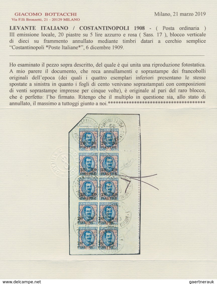 Italienische Post In Der Levante: 1908. CONSTANTINOPLE. Third Local Emmission. 20 Piastre On 5 Lire - Algemene Uitgaven