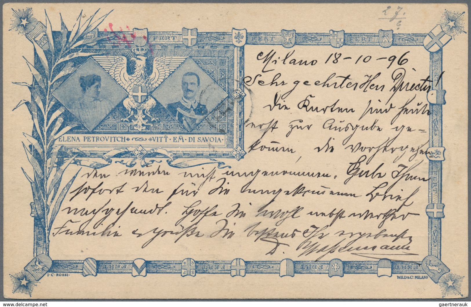 Italien - Ganzsachen: 1896, 10 Cmi Brown-red Private Psc 'royal Wedding' With Framed Picture Of The - Postwaardestukken