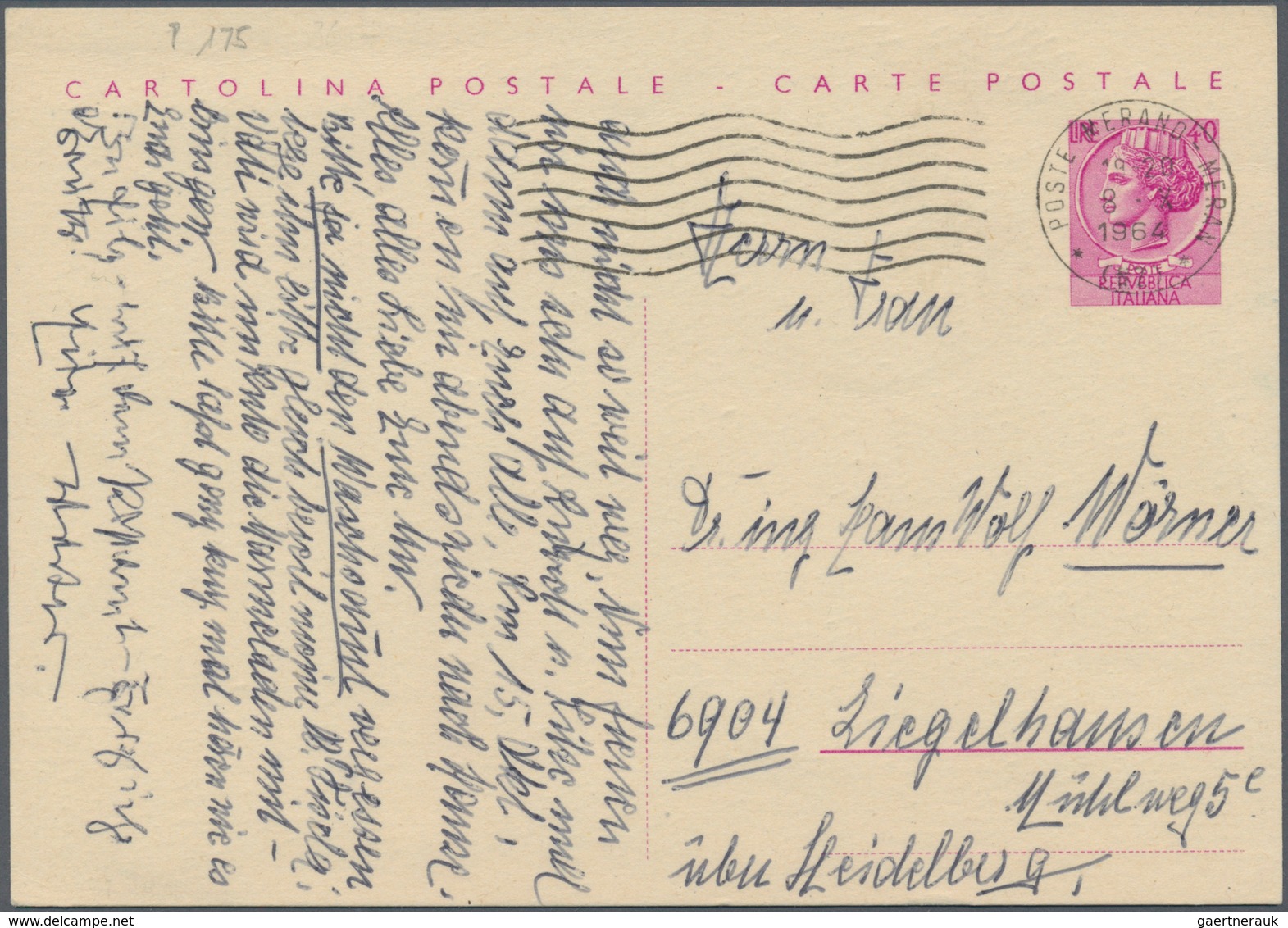 Italien - Ganzsachen: 1951. 40 L "Sirucusana" Internatinal Postal Stationery Card, Second Type With - Ganzsachen