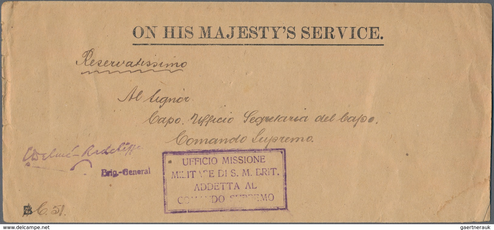 Italien - Besonderheiten: 1916/1917 (ca.), "UFFICIO MISSIONE MILITARE DI S.M. BRIT. ADDETTA AL COMAN - Zonder Classificatie