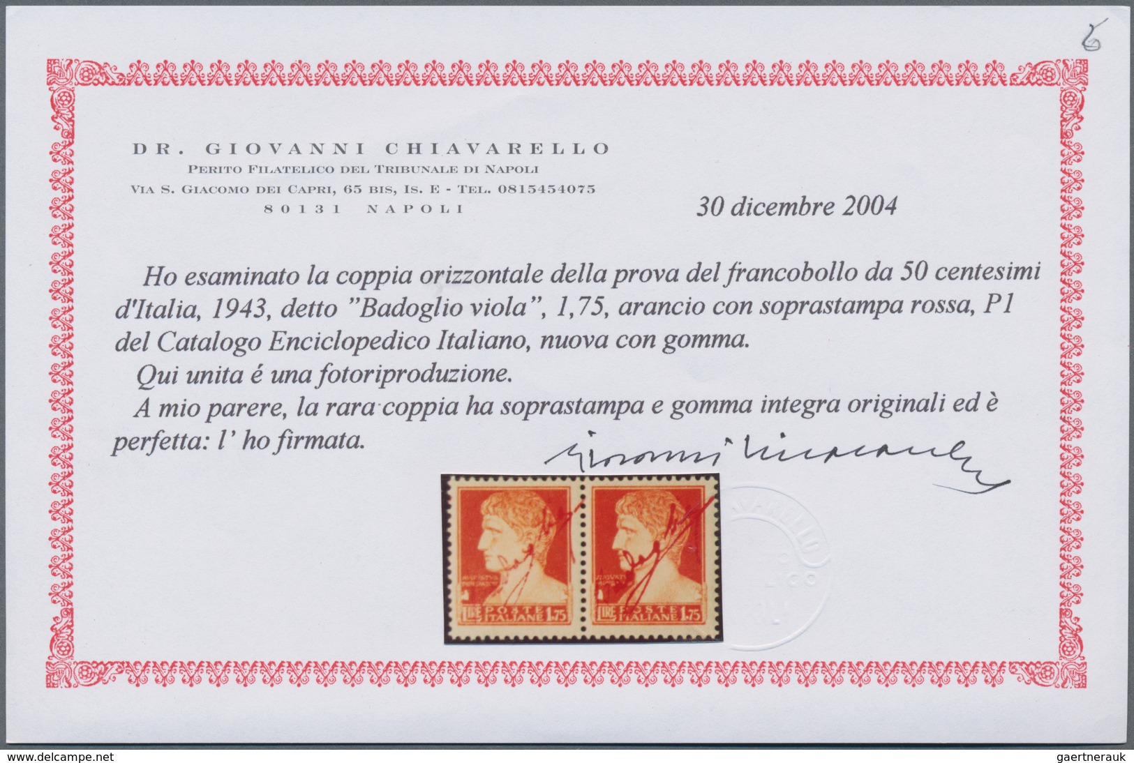 Italien - Besonderheiten: 1943, "Badoglio", Red Overprint On 1.75l. Orange, Vertical Pair, Unmounted - Zonder Classificatie