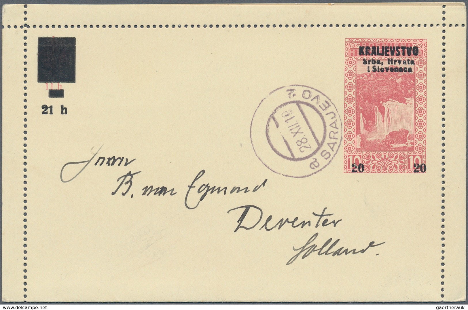 Jugoslawien - Ganzsachen: 1919 Lettercard 10h Red On Yellow With Black Overprint "KRALJEVSTVO/Srba H - Postal Stationery