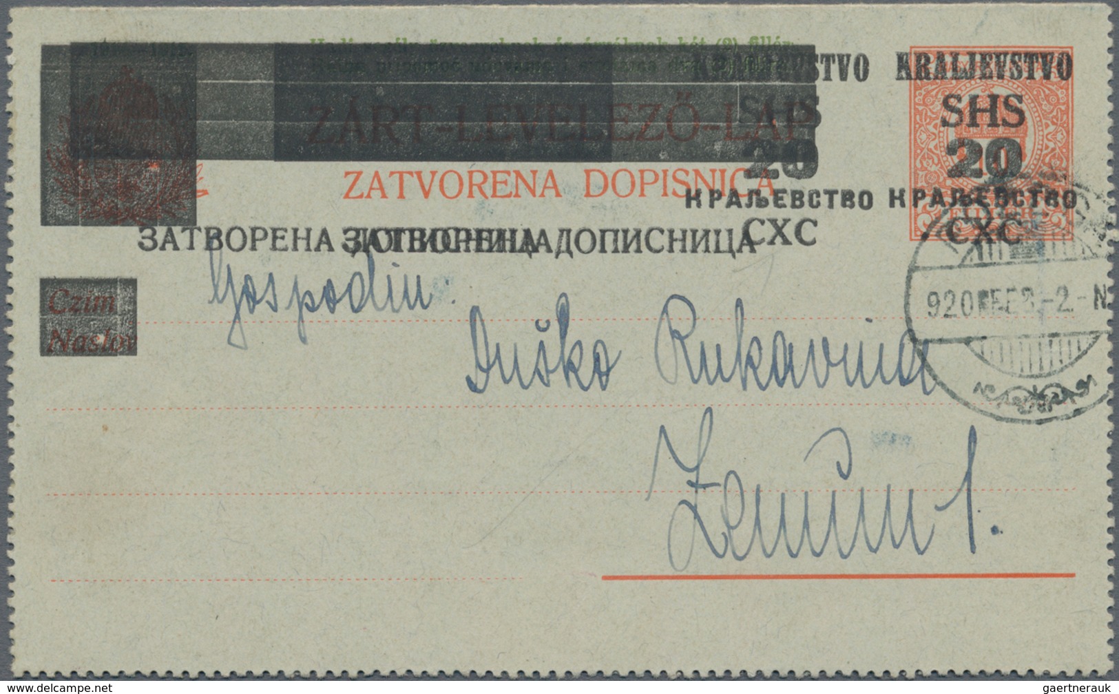Jugoslawien - Ganzsachen: 1920, "KRALJEVSTVO SHS 20..." Double Overprint On Hungarian Letter Card 10 - Postwaardestukken