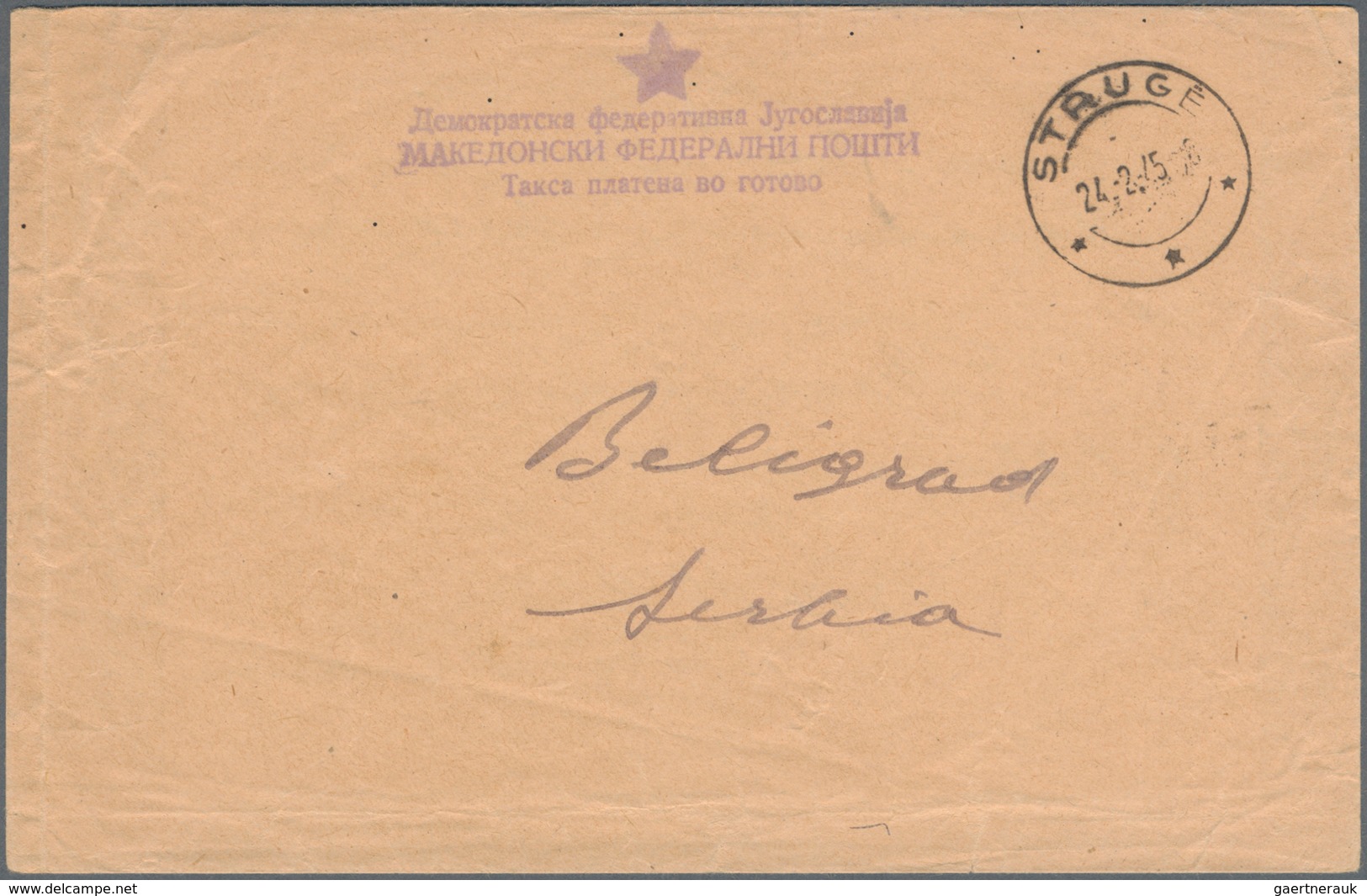Jugoslawien - Stempel: 1945, "STRUGE 14.2.45" (Macedonia), Clear C.d.s. On Letter Bearing 3line "pos - Sonstige & Ohne Zuordnung