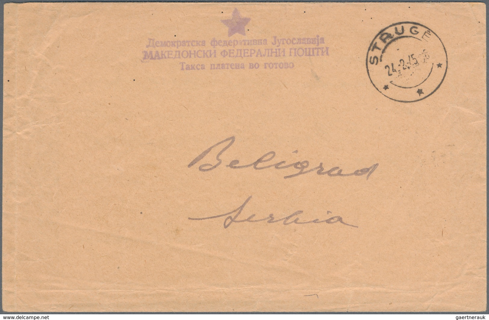 Jugoslawien - Stempel: 1945, "STRUGE 14.2.45" (Macedonia), Clear C.d.s. On Letter Bearing 3line "pos - Other & Unclassified