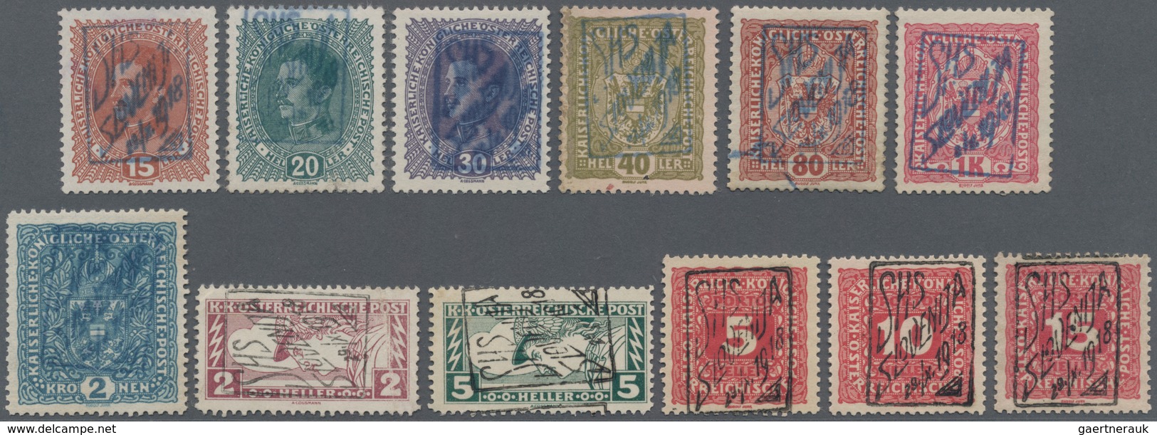 Jugoslawien - Besonderheiten: 1919, CELJE ISSUE, Group Of 33 Different Stamps With Ovp 'SHS SLOVENIJ - Andere & Zonder Classificatie