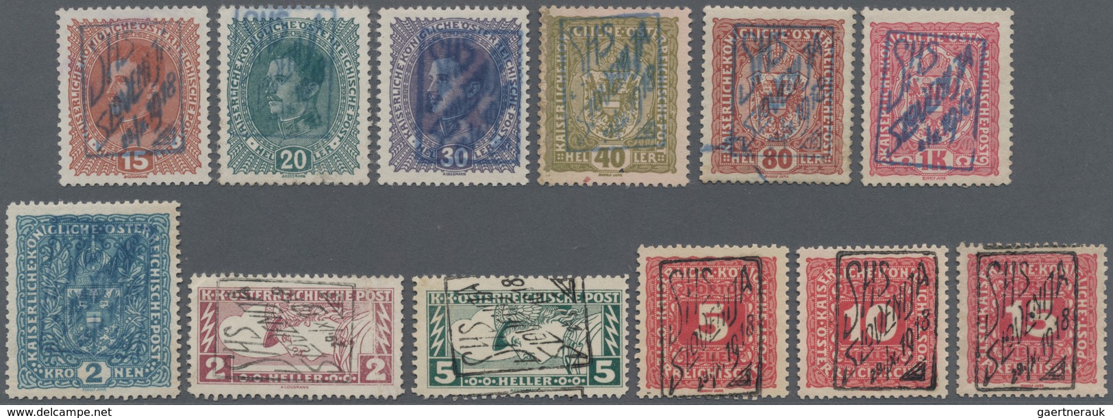 Jugoslawien - Besonderheiten: 1919, CELJE ISSUE, Group Of 33 Different Stamps With Ovp 'SHS SLOVENIJ - Sonstige & Ohne Zuordnung