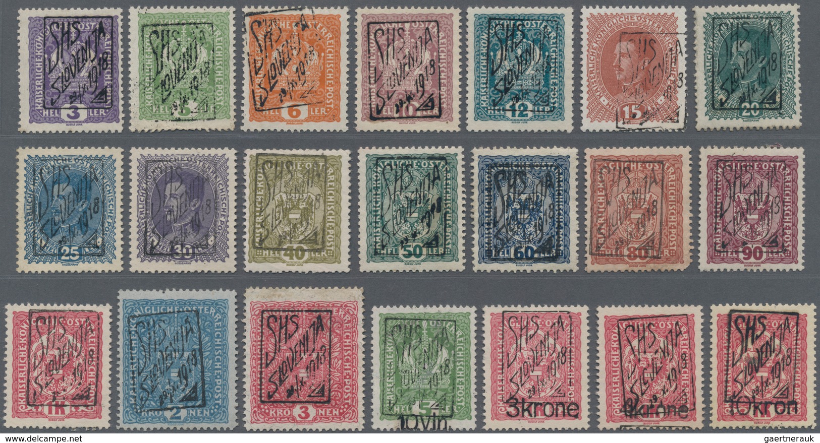 Jugoslawien - Besonderheiten: 1919, CELJE ISSUE, Group Of 33 Different Stamps With Ovp 'SHS SLOVENIJ - Andere & Zonder Classificatie