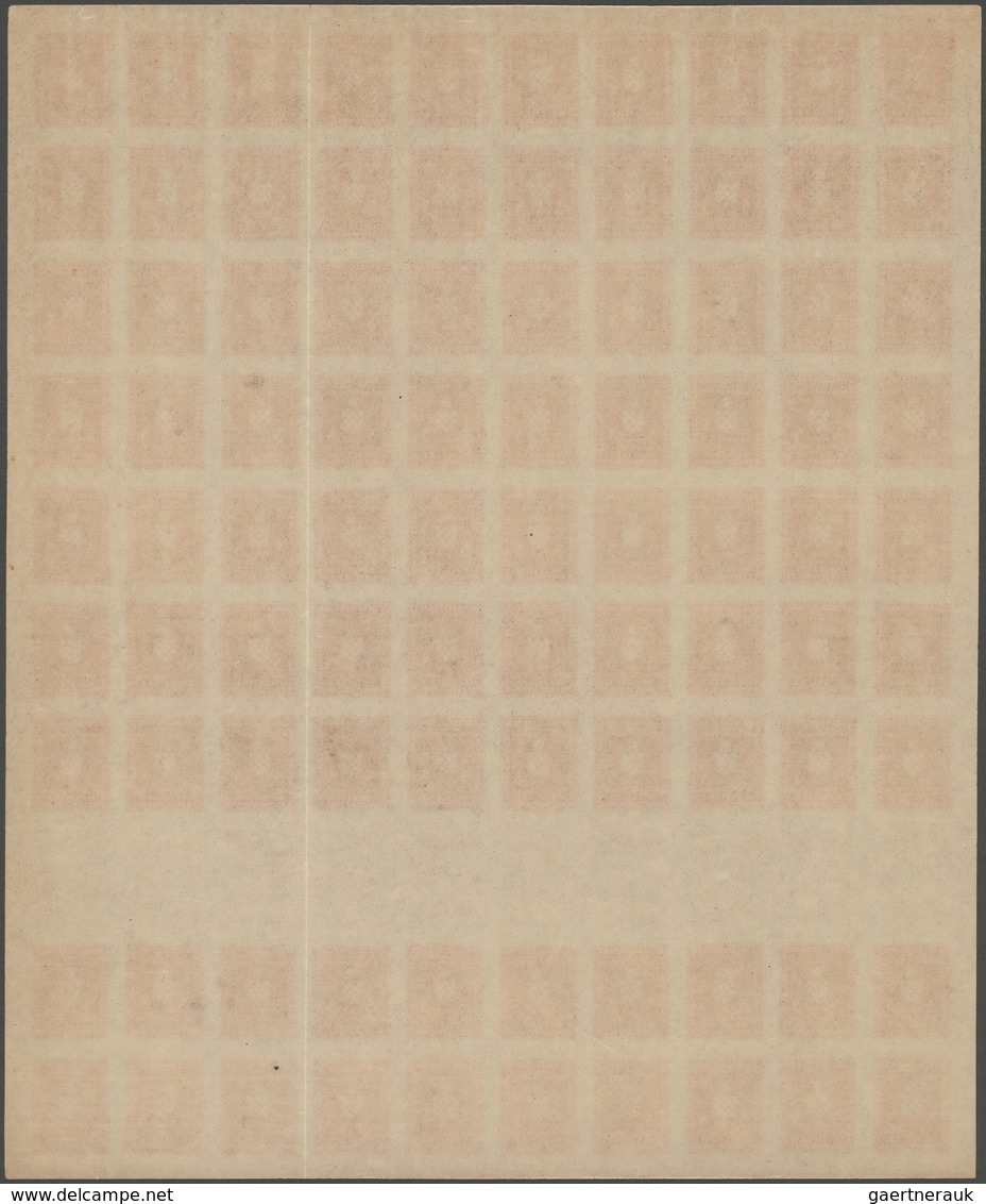 Kroatien - Dienstmarken: 1942, 3 K Red, IMPERFORATED PROOF, Complete Printing Sheet With 100 (10 X 1 - Kroatië