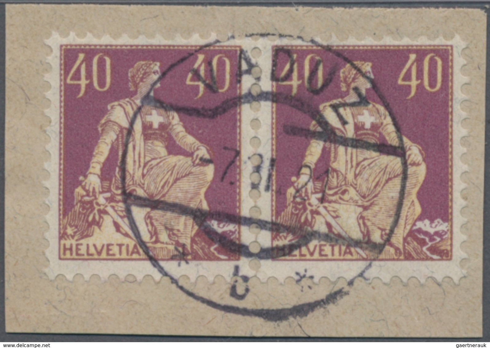 Liechtenstein - Vor- Und Mitläufer: 1921, SCHWEIZ-Mitläufer, 2x 40 Rp. Sitz. Helvetia Auf Kabinett-B - ...-1912 Vorphilatelie