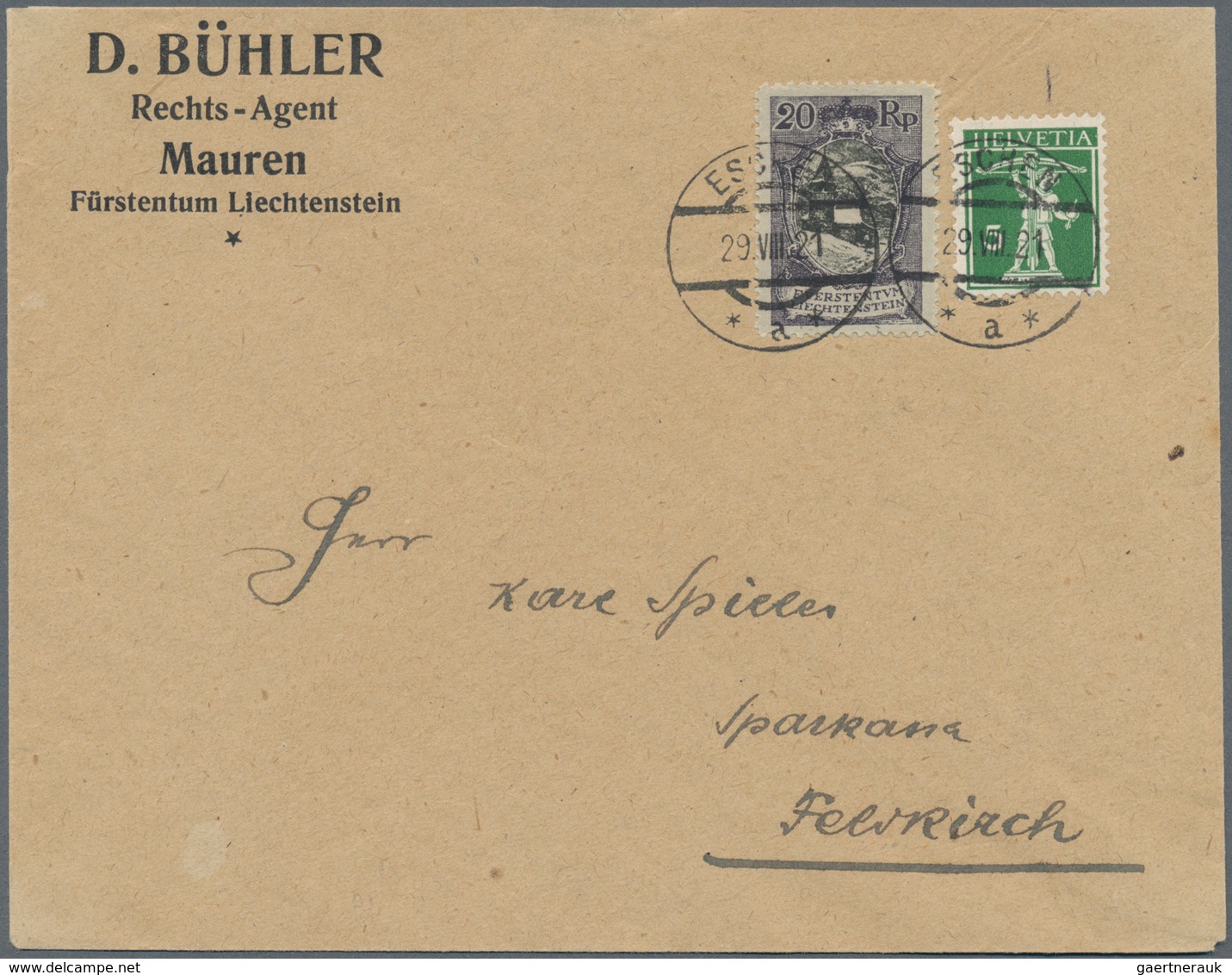 Liechtenstein - Vor- Und Mitläufer: 1921, SCHWEIZ-Mitläufer, 5 Rp. Tell Type III In MiF Mit Liechten - ...-1912 Vorphilatelie