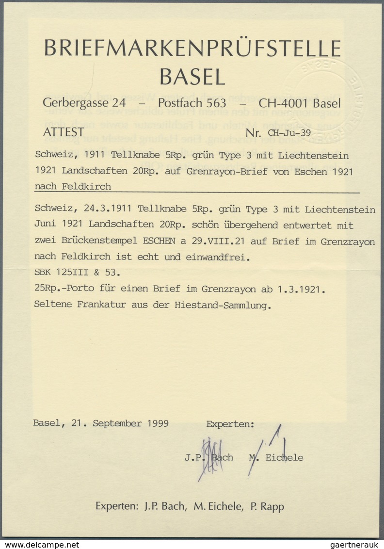 Liechtenstein - Vor- Und Mitläufer: 1921, SCHWEIZ-Mitläufer, 5 Rp. Tell Type III In MiF Mit Liechten - ...-1912 Vorphilatelie