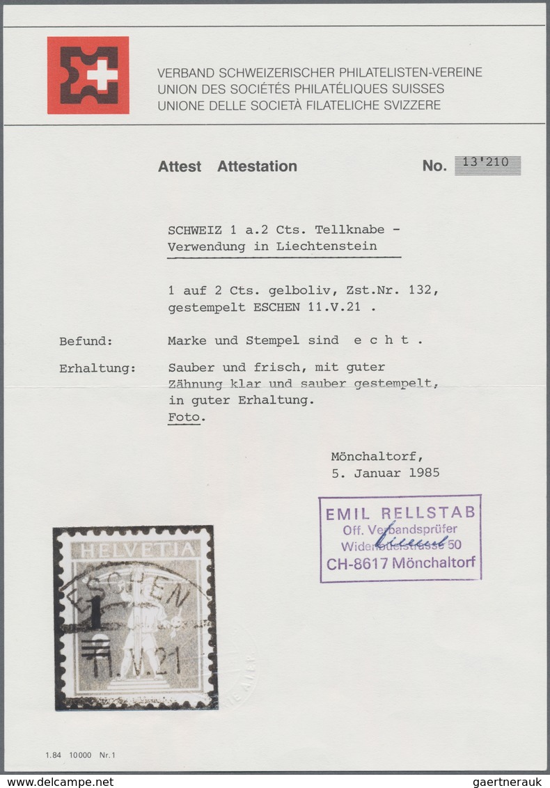 Liechtenstein - Vor- Und Mitläufer: 1921, SCHWEIZ-Mitläufer, 1 A. 2 Rp.Tellknabe Prachtstück Mit Ste - ...-1912 Prephilately