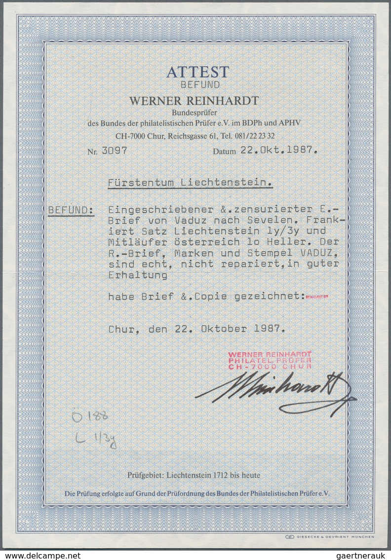 Liechtenstein: 1917, 23.7., 5-25 H. Fürst Gew. Papier In MiF Mit Österreich 10 H. Kaiserkrone, Selte - Ongebruikt