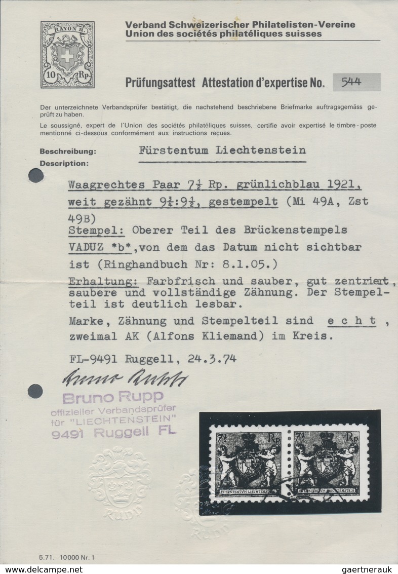 Liechtenstein: 1921, 7 1/2 Rp Grünlichblau Sauber Gestempelt, Farbfrisch, Gut Zentriert Und Gezähnt, - Ungebraucht