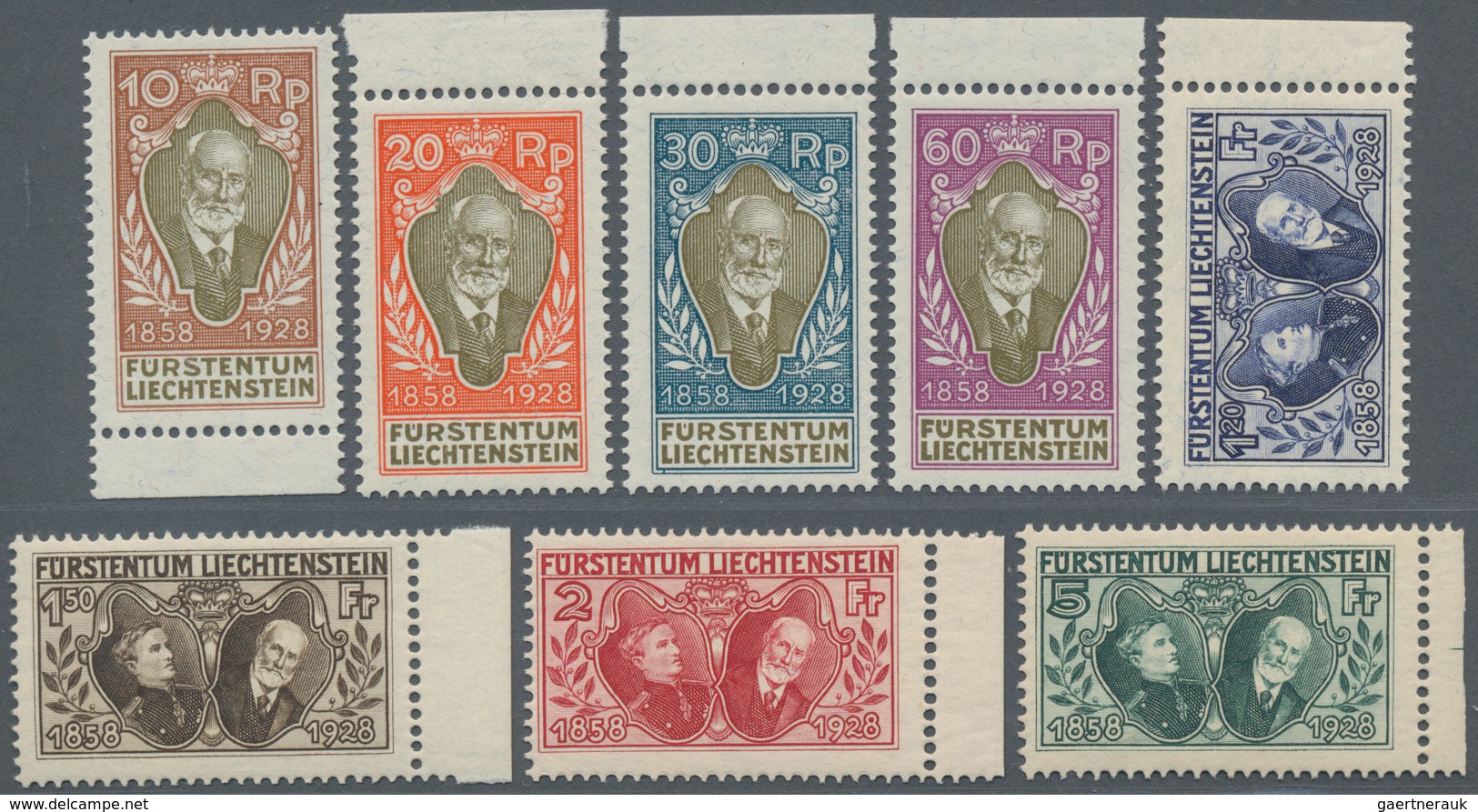 Liechtenstein: 1928, 70 Jahre Regentschaft Johann II., Kompletter Postfrischer Luxus-Satz, 8 Werte J - Unused Stamps