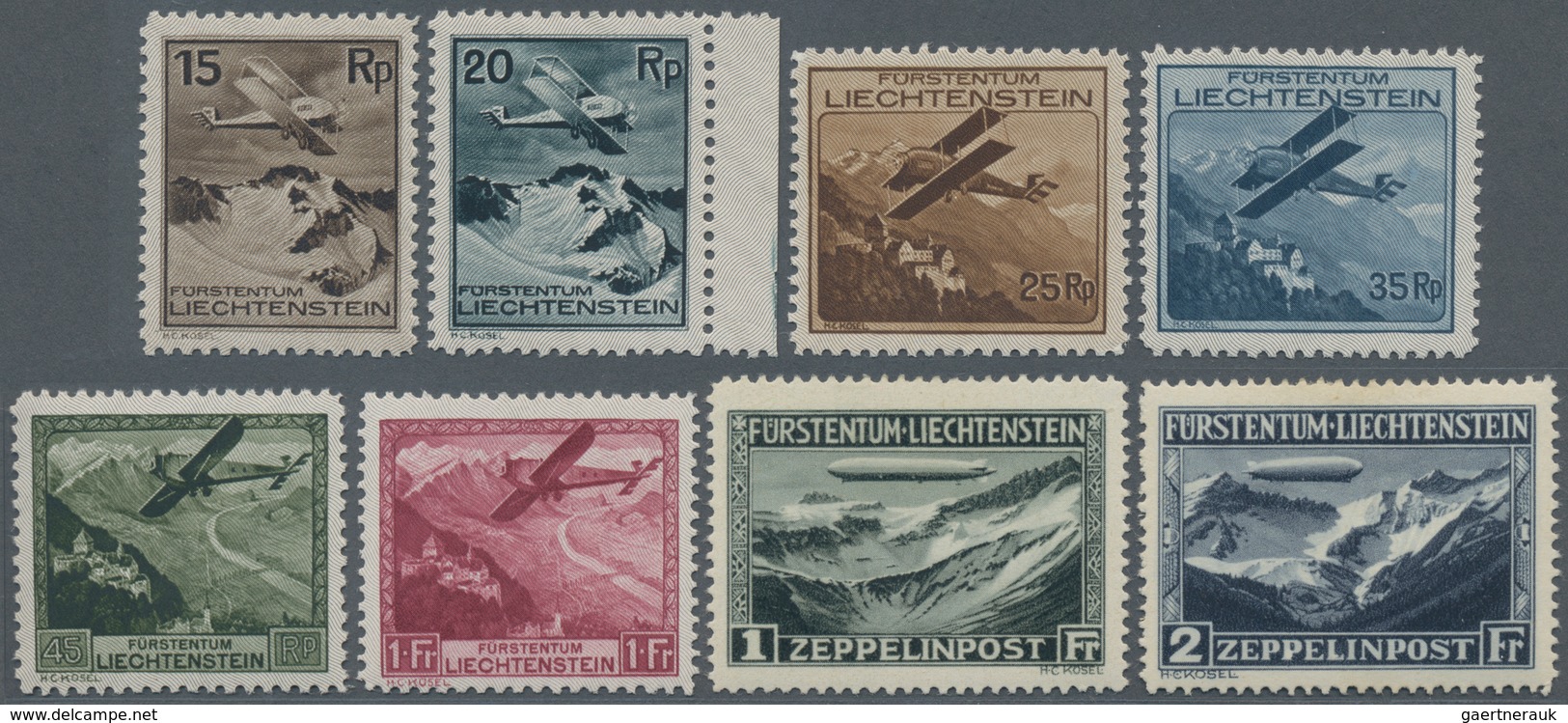 Liechtenstein: 1930/1931: Flugzeuge über Landschaften, Kompletter Postfrischer Satz, Signiert Caffaz - Unused Stamps