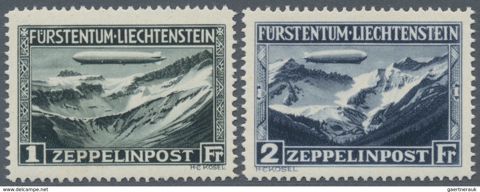 Liechtenstein: 1931, 1 Fr. + 2 Fr. Liechtensteinfahrt Graf Zeppelin, Zentrierter Luxussatz, Einwandf - Ongebruikt